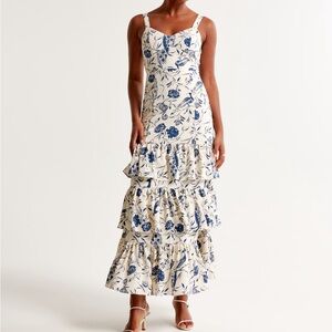 Abercrombie & Fitch Womens Dress XL Drama Ruffle Tiered Maxi White Toile Floral